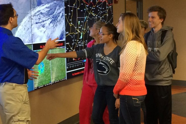 Students at the eWall in Myers Weather Center